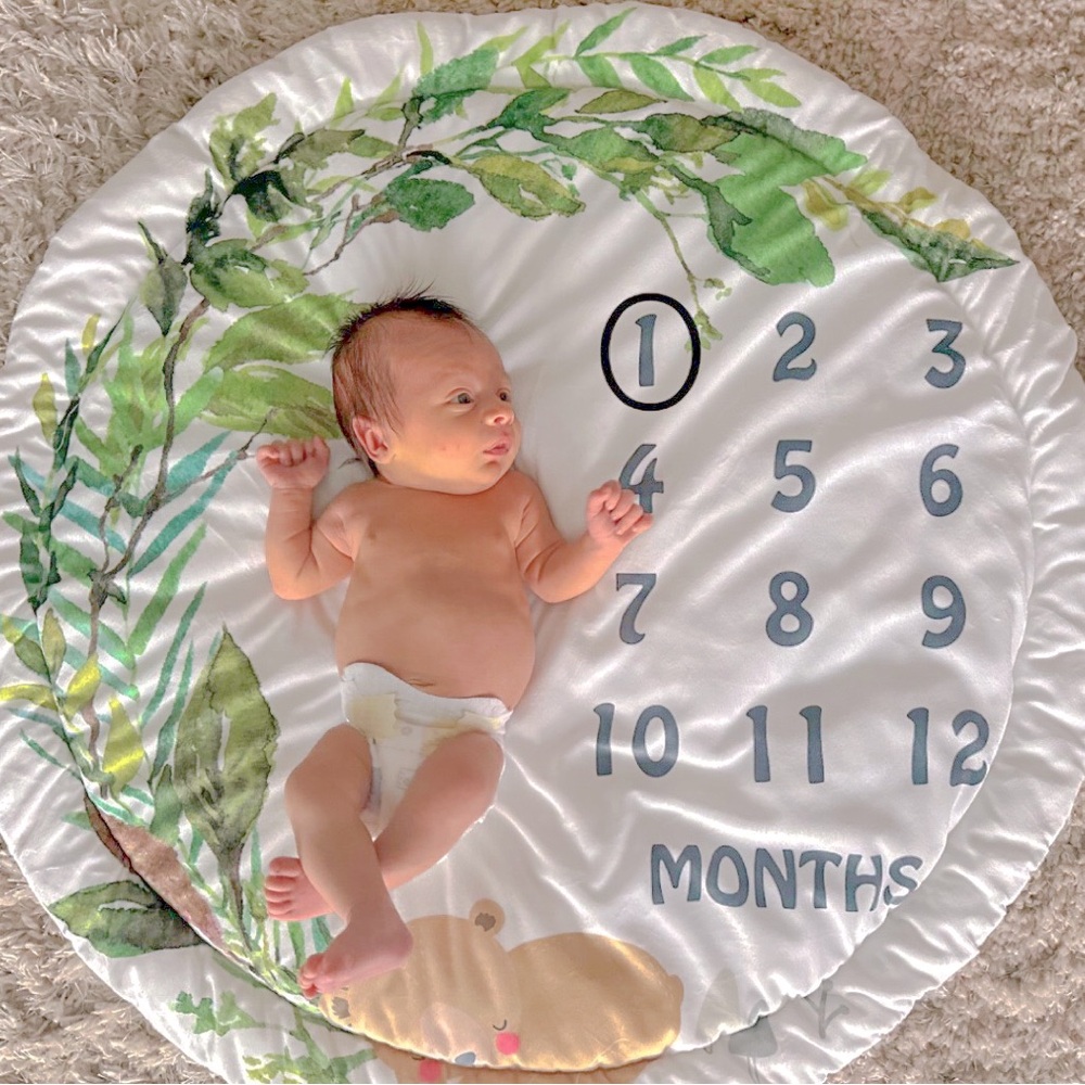Baby Milestone Blanket with Bear & Leaf Design